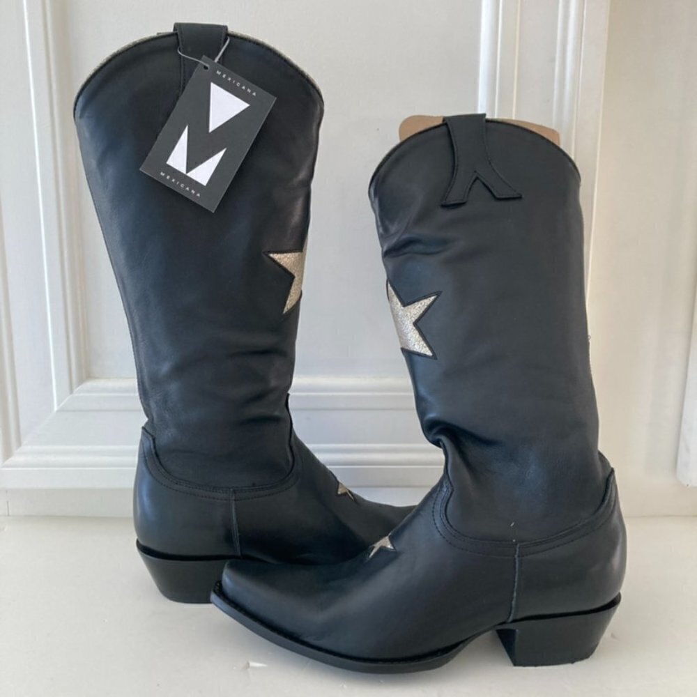 NWT Mexicana Free People Lonestar Tall Black Leather Western Boots Sz 8